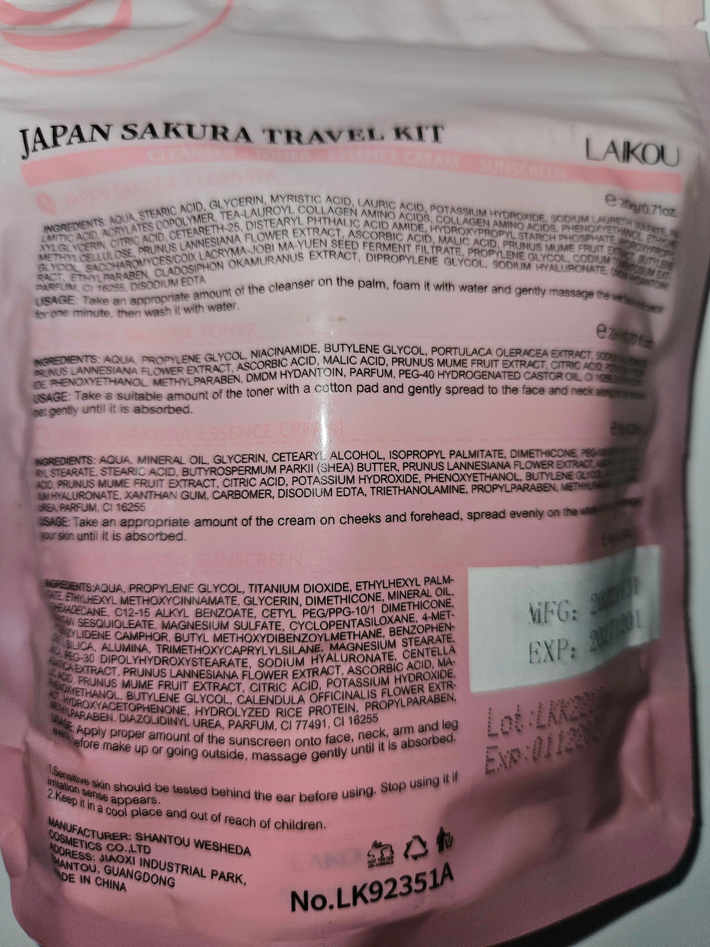 Japan Sakura 4pc Skin Care Travel Kit