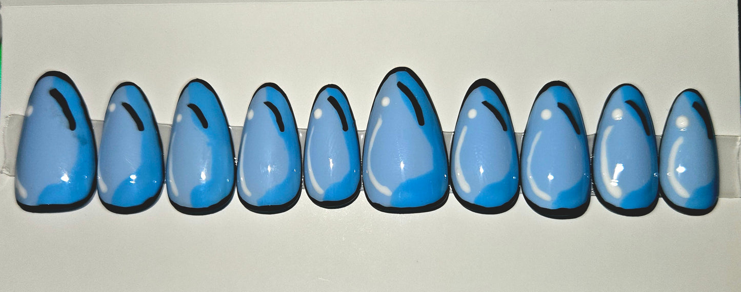 Blue Comic 3D Nail Design