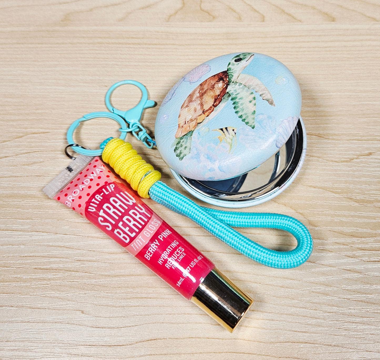 Seascape Dual Compact Mirror Keychain Lippy Set