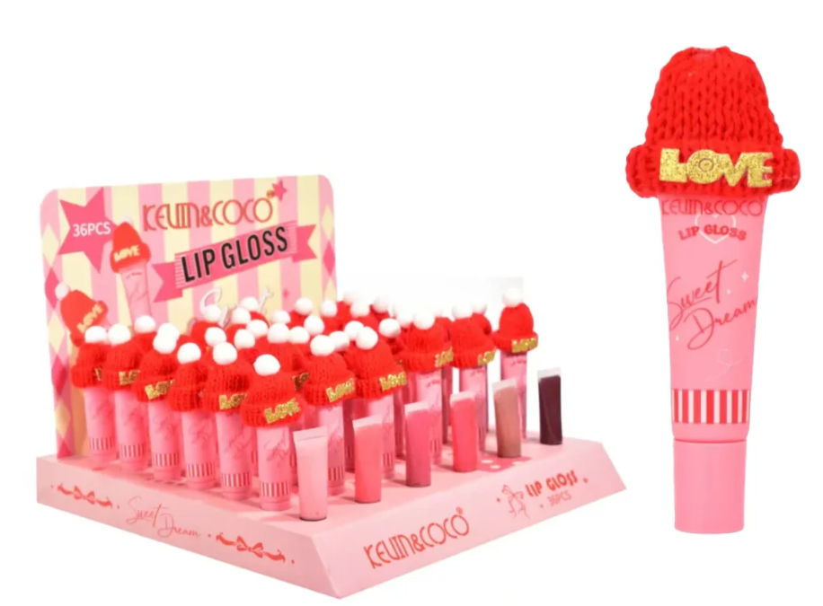Kevin & Coco Xmas Santa Hat Merry and Bright Pearl Lip Gloss