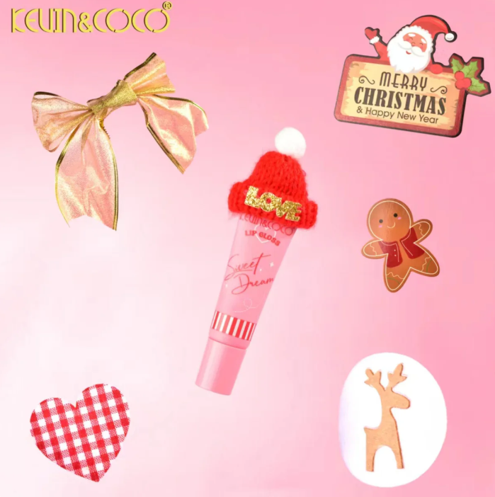 Kevin & Coco Xmas Santa Hat Merry and Bright Pearl Lip Gloss