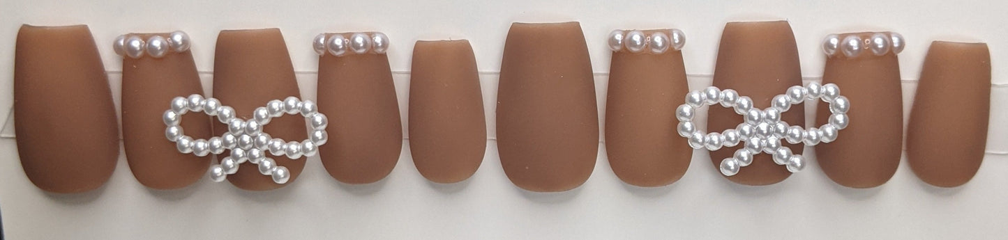 Mocha Bows Nail Design