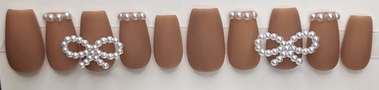 Mocha Bows Nail Design