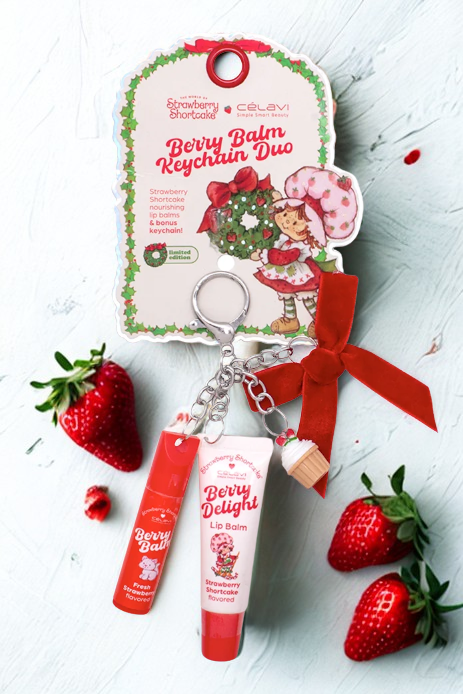 Celavi Strawberry Shortcake Berry Balm Keychain Duo